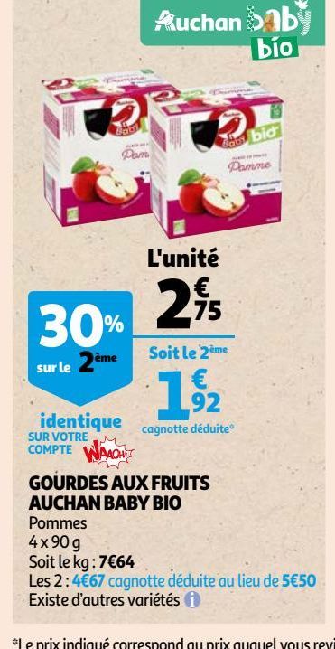 GOURDES AUX FRUITS AUCHAN BABY BIO