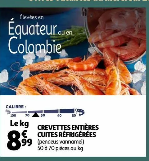 crevettes entieres cuites refrigerees