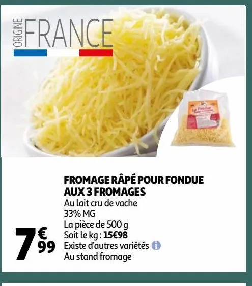 fromage râpé pour fondue aux 3 fromages