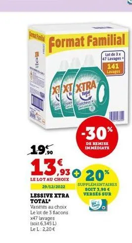 bell  churle  book  fraich  lessive xtra total variétés au choix le lot de 3 flacons x47 lavages (soit 6,345 l) le l: 2,20 €  xixt xtra  total  format familial  lot de 3 x 47 lavages  fraicheur  antos