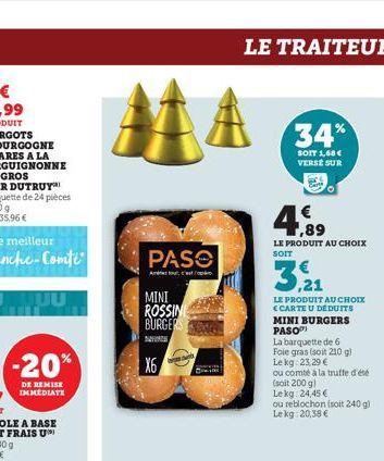 -20%  DE REMISE IMMEDIATE  MA  PASO  Ap  MINI  ROSSIN  BURGERS  X6  LE TRAITEUR  34%  SOIT 1,68 € VERSE SUR  4,89  €  LE PRODUIT AU CHOIX SOIT  3,2  LE PRODUIT AU CHOIX € CARTE U DÉDUITS MINI BURGERS 