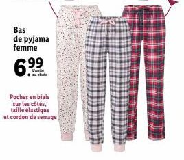 Bas de pyjama femme  6.⁹9  Poches en biais sur les côtés, taille élastique et cordon de serrage 