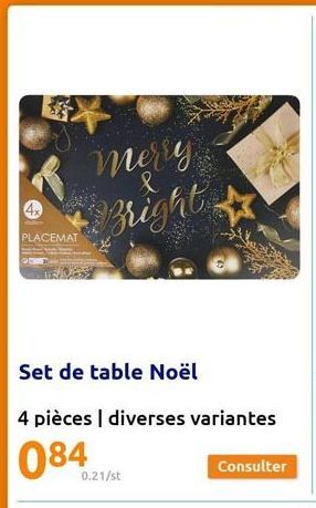 PLACEMAT  merry. & Bright  Set de table Noël  4 pièces | diverses variantes  084  0.21/st  