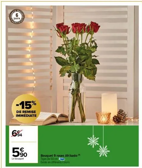 wato.co  6  jours  f  o  -15%  de remise immédiate  6%4  €  90  le bouquet  bouquet 9 roses afrikado (  tiges de 50 cm  existe en différents coloris 