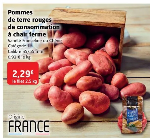 pommes de terre rouges de consommation à chair ferme