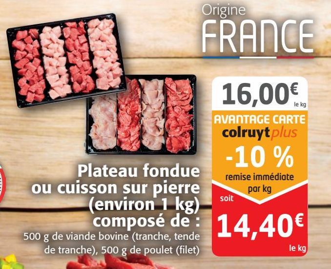 Plateau fondue ou cuisson sur pierre(environ 1kg )