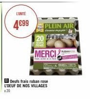 L'UNITÉ  4€99  PLEIN AIR லையாள 2090740  FRATE  MERCI  BOeufs frais ruban rose  L'OEUF DE NOS VILLAGES x 20  RUBANICE 