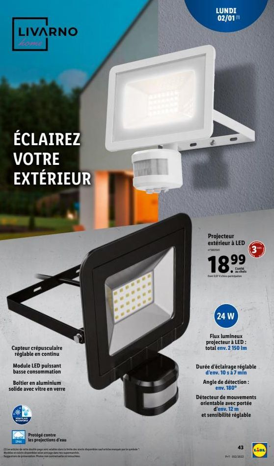 LIVARNO home  ÉCLAIREZ VOTRE EXTÉRIEUR  Capteur crépusculaire réglable en continu  Module LED puissant basse consommation  Boitier en aluminium solide avec vitre en verre  WESTER OPENIS  TONE  IP44  P