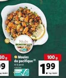 -3000€  ⓒ moules du pacifique ¹2  (2)  ail & persil  100 g  1.99  t-18.30€ 
