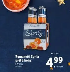 romanti  spritz  romanetti spritz prêt à boire  8.5% vol.  spe  4x27,5 el  4.⁹99  