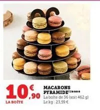 10%  lab a boite  macarons pyramide la boite de 36 (soit 462 g) lekg: 23,59 € 