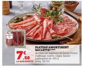 PLATEAU ASSORTIMENT RACLETTE...  jambon sec supérieur de Savoie 9 mois d'affinage, rosette, coppa, bacon) 