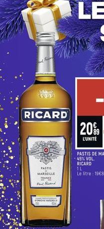 Food Paters  Walking  1999  RICARD  m  PASTIS HOWE  MARSEILLE FRANCE  Paul Ruard  C  Drourged ShgaT  16ld  1L Le litre 19€89 