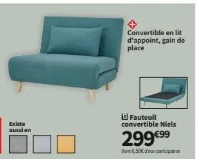existe aussi en  convertible en lit d'appoint, gain de place  13 fauteuil convertible niels  299€⁹⁹  dont 6,50€ d'éco participation 
