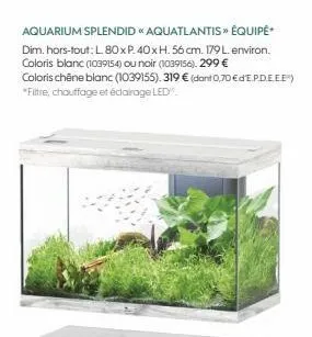 aquarium splendid aquatlantis» équipé  dim. hors-tout: l80 x p. 40 x h. 56 cm. 179 l. environ. coloris blanc (1039154) ou noir (1039156). 299 € coloris chêne blanc (1039155). 319 € (dont 0,70 € d'e.p.