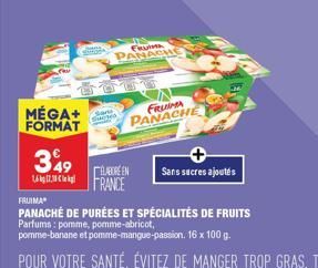 MÉGA+ FORMAT  349  FRUM PANACHE  GUTT  gia  FRUIMA  PANACHE  REEN Sans sucres ajoutés FRANCE 