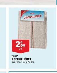 2 SERPILLIERES  2⁹9  Le lot  TWIDOⒸ  2 SERPILLIÈRES Dim. env.: 60 x 70 cm. 