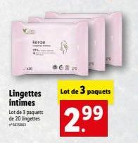 kerge  Lingettes intimes  Lot de 3 paquets de 20 lingettes 6758  BORN  Lot de 3 paquets  2.9⁹⁹9 