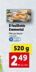 hart  8 feuilletés emmental  pâte pur beurre 53000 proda unga  520 g  2.49 