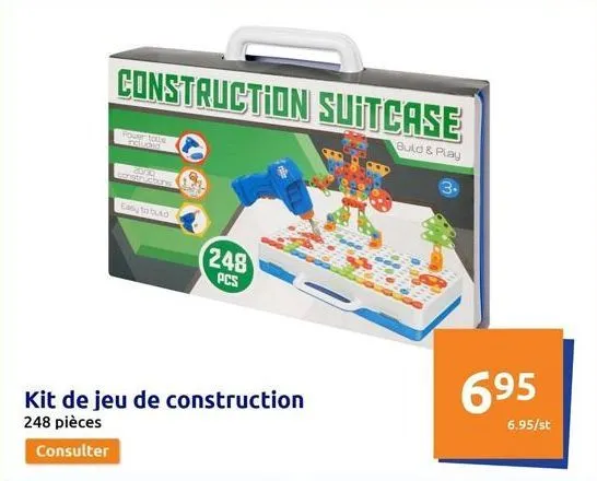 construction suitcase  build & play  3.  power tolls included  6730 constructions  easy to bud  kit de jeu de construction  248 pièces  consulter  248  pcs  695  6.95/st  