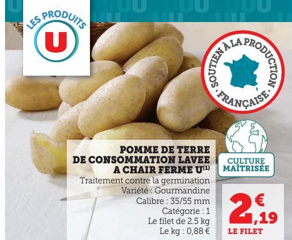 POMME DE TERRE DE CONSOMMATION LAVEE A CHAIR FERME U