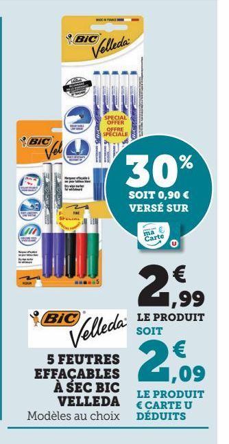 5 FEUTRES EFFAÇABLES À SEC BIC VELLEDA 