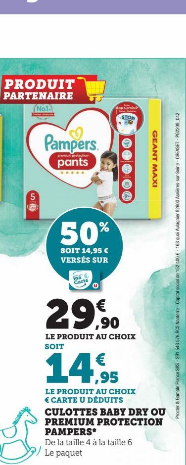 CULOTTES BABY DRY OU PREMIUM PROTECTION PAMPERS