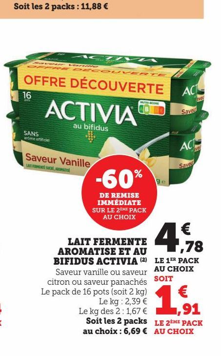 LAIT FERMENTE AROMATISE ET AU BIFIDUS ACTIVIA 