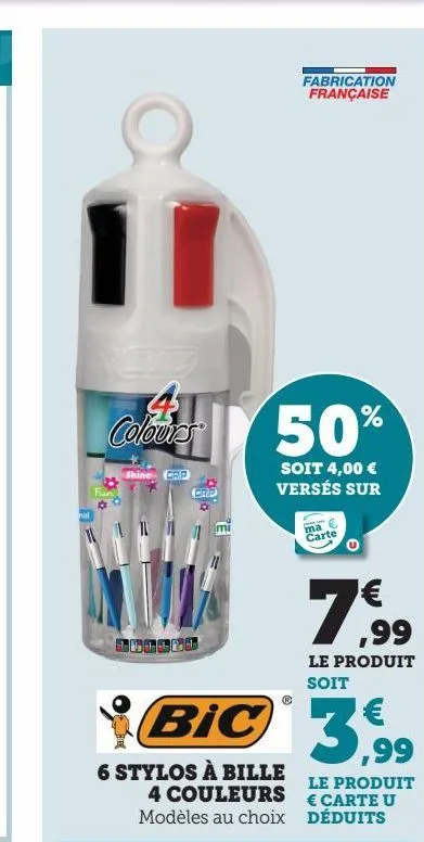 6 stylos a bille 4 couleurs