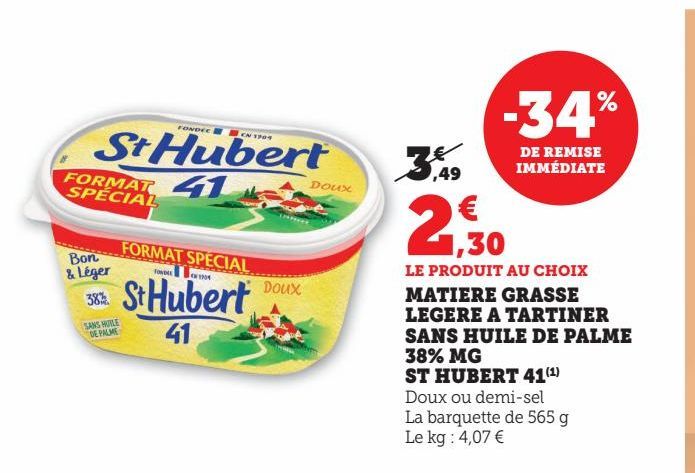 MATIERE GRASSE  LEGERE A TARTINER SANS HUILE DE PALME 38% MG ST HUBERT 41