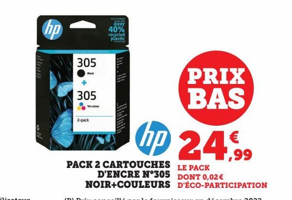 PACK 2 CARTOUCHES LE PACK D'ENCRE N'305 NOIR+COULEURS