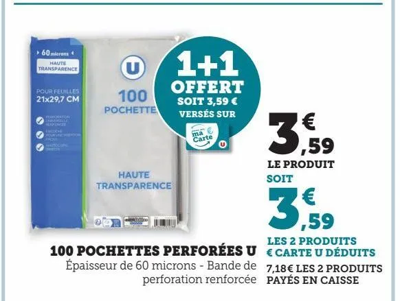 100 pochettes perforées u 