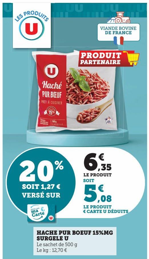 HACHE PUR BOEUF 15% MG  SURGELE U  