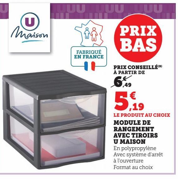 MODULE DE RANGEMENT AVEC TIROIRS U MAISON