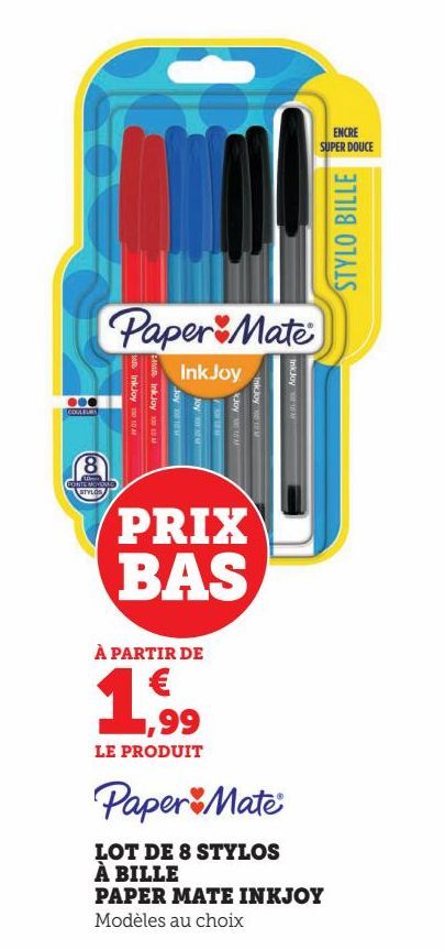 LOT DE 8 STYLOS A BILLE PAPER MATE INKJOY