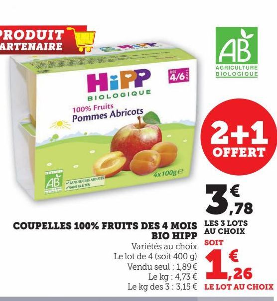 COUPELLES 100% FRUITS DES 4 MOIS BIO HIPP