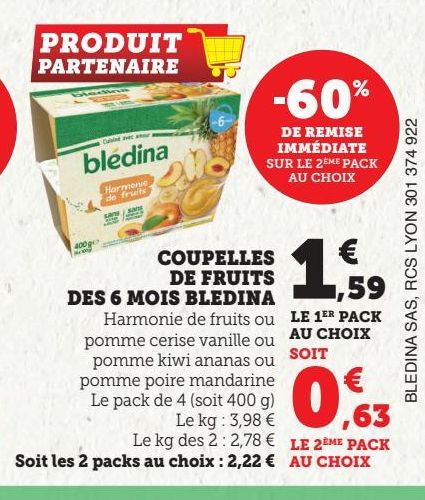 COUPELLES DE FRUITS DES 6 MOIS BLEDINA