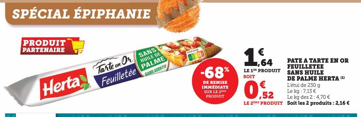 PATE A TARTE EN OR FEUILLETTE SANS HUILE DE PALME HERTA