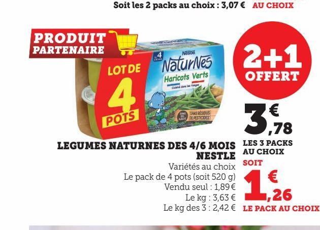 LEGUMES NATURNES DES 4/6 MOIS LES 3 PACKS NESTLE 