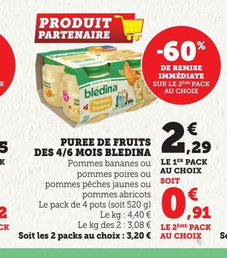 PUREE DE FRUITS DES 4/6 MOIS BLEDINA 