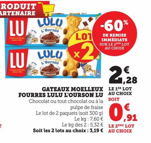 GATEAUX MOELLEUX LE FOURRES LULU L'OURSON LU 