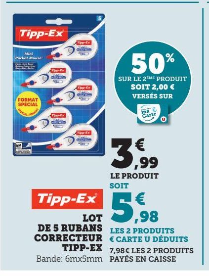 LOT DE 5 RUBANS CORRECTEUR TIPP-EX