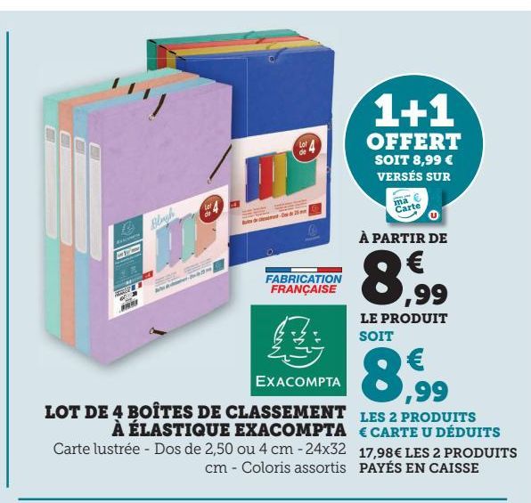 LOT DE 4 BOITES DE CLASSEMENT A ELASTIQUE EXACOMPTA