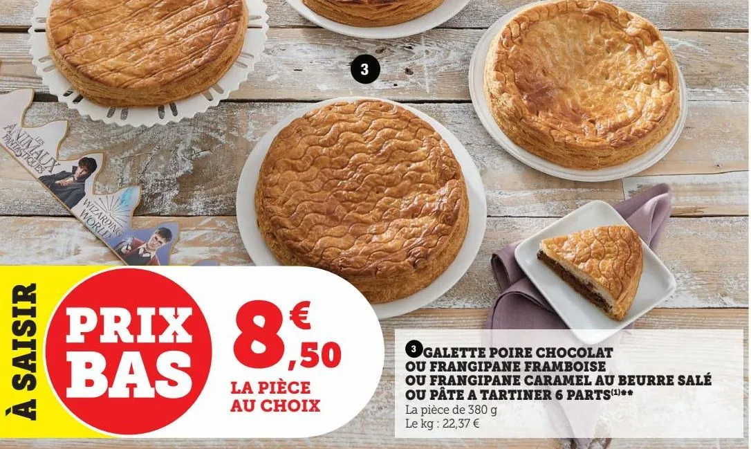 gallette poire chocolat ou frangipane framboise ou frangipane  caramil au beurre salé ou pàte a tartiner 6 parts