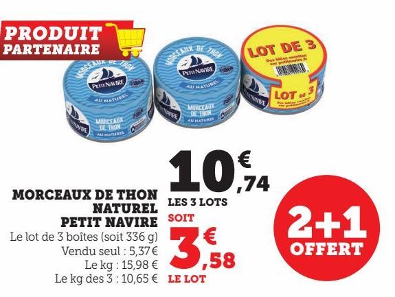 MORCEAUX DE THON NATUREL PETIT NAVIRE