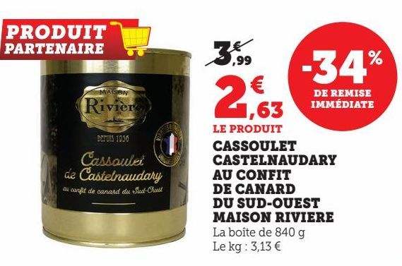 CASSOULET CASTELNAUDARY AU CONFIT DE CANARD DU SUD-OUEST MAISON RIVIERE