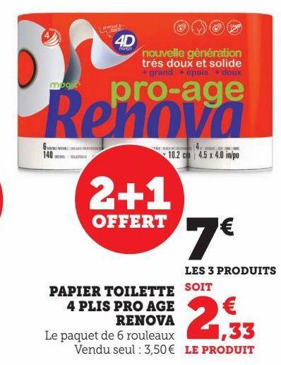 PAPIER TOILETTE 4 PLIS PRO AGE RENOVA