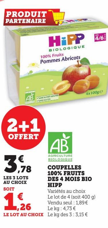 COUPELLES 100% FRUITS DES 4 MOIS BIO HIPP