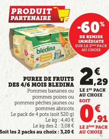 PUREE DE FRUITS DES 4/6 MOIS BLEDINA