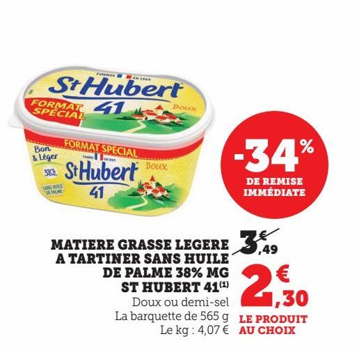 MATIERE GRASSE LEGERE A TARTINER SANS HUILE DE PALME 38% MG ST HUBERT 41